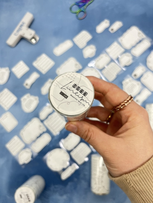 Memo Label Tasarımlı 2m 78Adet Tek Tek Çıkartmalı Sticker Washi Bant/Masking Tape/Bullet Journal