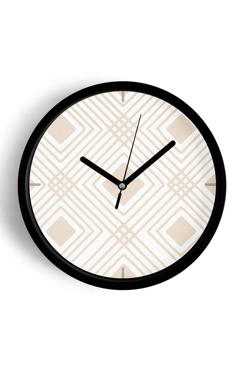 Soyut - Bohem - Geometrik Temalı Modern Duvar Saati - 30Cm - Önü Camlı Siyah Kasa - Sessiz Mekanizma