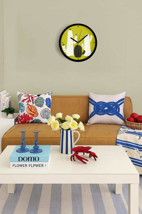 Kaktüs Modern Duvar Saati - 35Cm - Önü Camlı Siyah Kasa - Sessiz Mekanizma