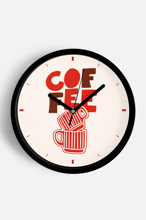 Modern Yazılı Tasarım - '' Coffee'' Mutfak Duvar Saati - 35Cm - Önü Camlı Siyah Kasa