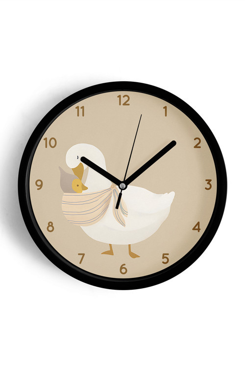 Sevimli Anne - Bebek Kaz Modern Çocuk Odası Duvar Saati - 30Cm - Önü Camlı Siyah Kasa