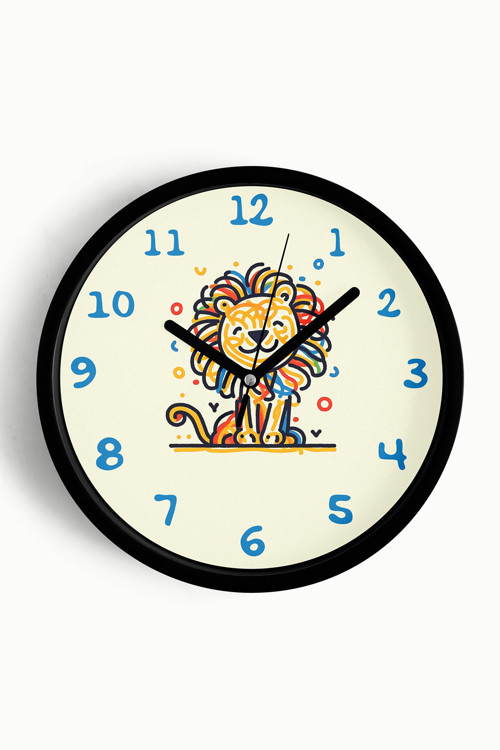 Sevimli Aslan Çocuk Odası Duvar Saati - 35Cm - Önü Camlı Siyah Kasa - Sessiz Mekanizma