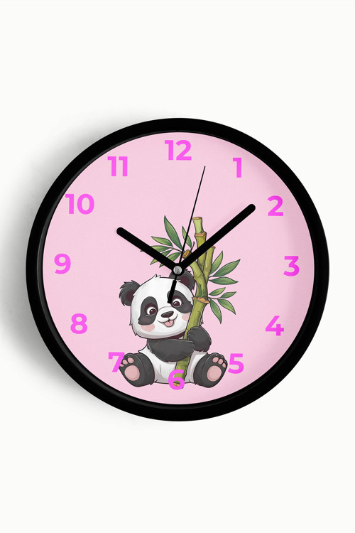Sevimli Panda Çocuk Odası Duvar Saati - 30Cm - Önü Camlı Siyah Kasa - Sessiz Mekanizma