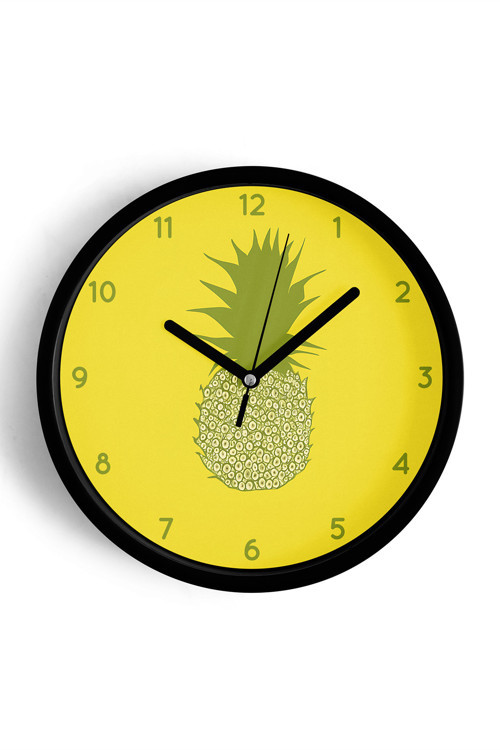 Ananas Tasarımı Mutfak Duvar Saati - 30Cm - Önü Camlı Siyah Kasa - Sessiz Mekanizma