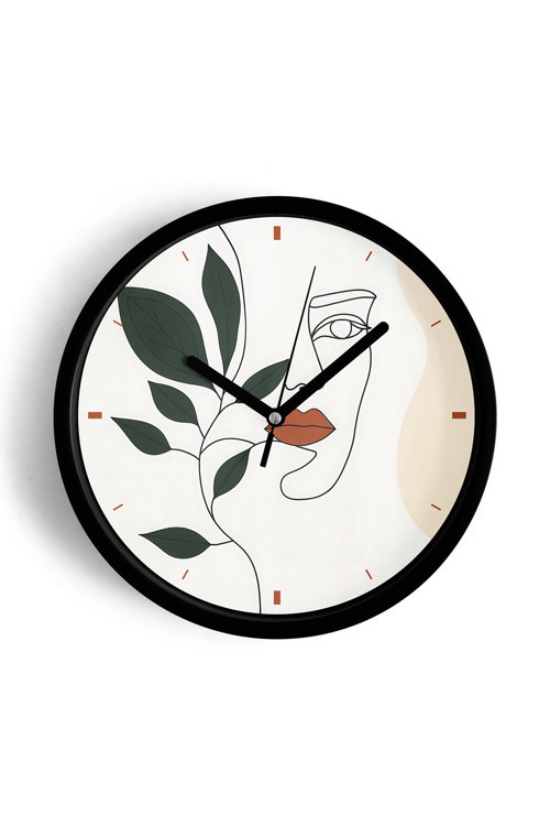 Minimalist Çizgi Sanatı Kadın Figürü Modern Duvar Saati - 35Cm - Önü Camlı Siyah Kasa