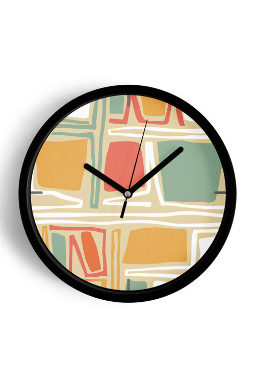 Soyut - Bohem - Geometrik Temalı Modern Duvar Saati - 35Cm - Önü Camlı Siyah Kasa - Sessiz Mekanizma