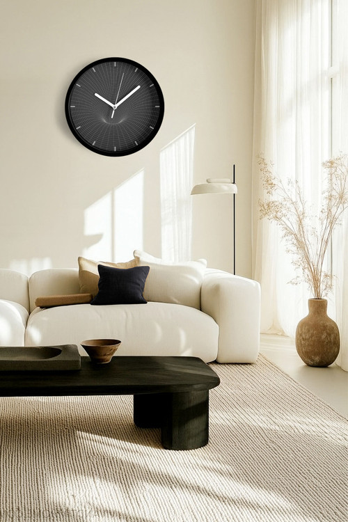 Olay Ufku Modern Duvar Saati - 25Cm - Önü Camlı Siyah Kasa - Sessiz Mekanizma