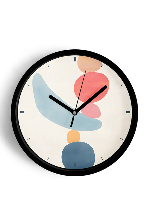 Soyut - Bohem - Geometrik Temalı Modern Duvar Saati - 25Cm - Önü Camlı Siyah Kasa - Sessiz Mekanizma