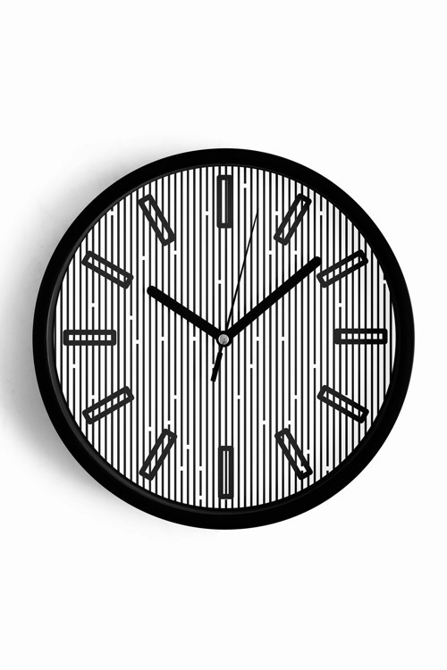 Optik İllüzyon Modern Tasarım Duvar Saati - 25Cm - Önü Camlı Siyah Kasa - Sessiz Mekanizma
