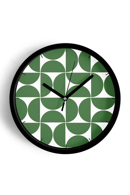 Yeşil Geometrik Desenli Modern Duvar Saati - 42Cm - Önü Camlı Siyah Kasa - Sessiz Mekanizma