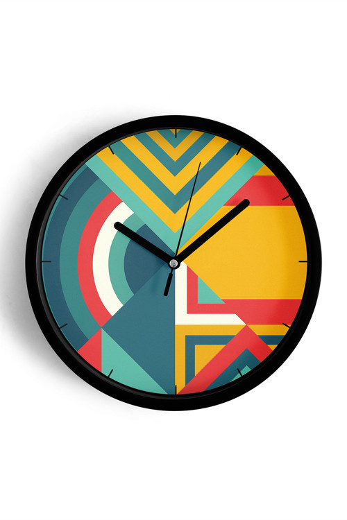 Soyut - Geometrik Temalı Modern Duvar Saati - 25Cm - Önü Camlı Siyah Kasa - Sessiz Mekanizma