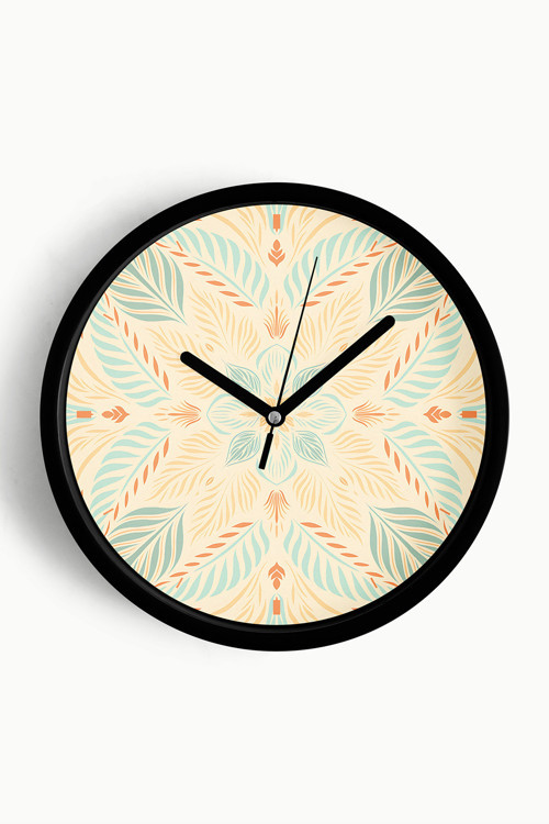 Soyut - Minimal - Vintage - Bohem - Renkli Çiçek Temalı Modern Duvar Saati - 35Cm - Önü Camlı Beyaz