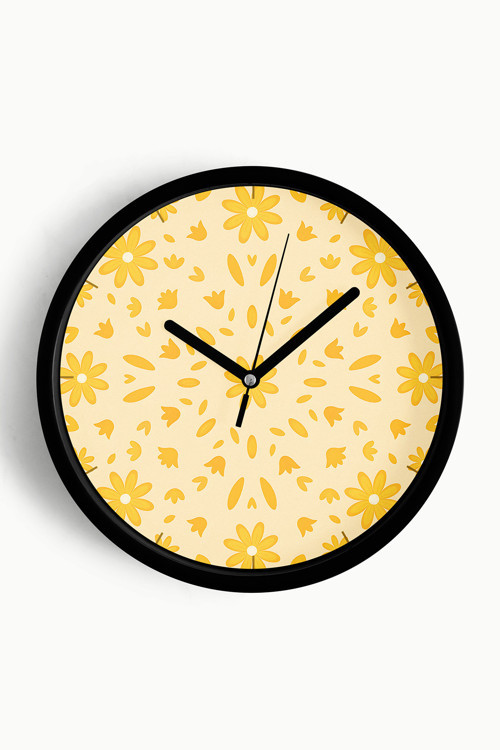Soyut - Minimal - Vintage - Bohem - Renkli Çiçek Temalı Modern Duvar Saati - 35Cm - Önü Camlı Beyaz
