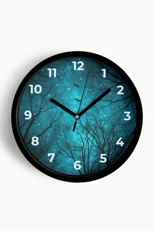Soyut Gece Görüşü Modern Duvar Saati - 25Cm - Önü Camlı Siyah Kasa - Sessiz Mekanizma