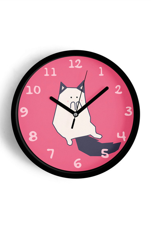 Sevimli Kedi Çocuk Odası Modern Duvar Saati - 30Cm - Önü Camlı Siyah Kasa - Sessiz Mekanizma