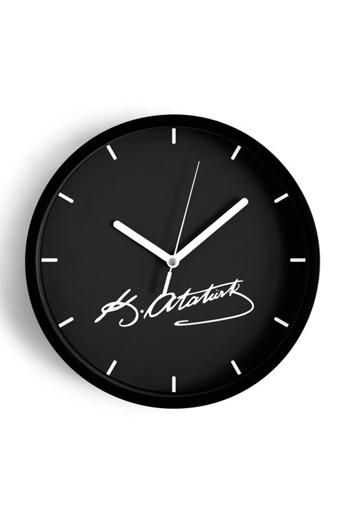 Atatürk Temalı Dekoratif Modern Duvar Saati - 35Cm - Önü Camlı Siyah Kasa - Sessiz Mekanizma