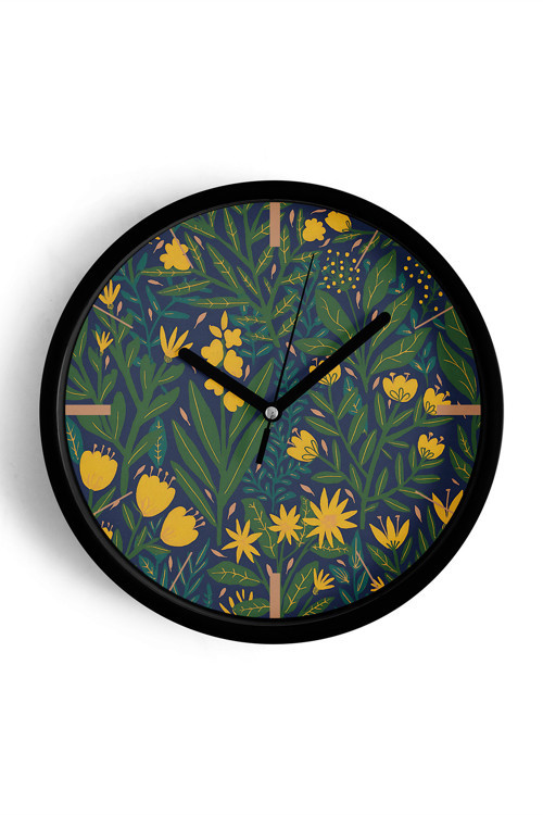 Soyut - Minimal - Vintage - Bohem - Renkli Çiçek Temalı Modern Duvar Saati - 35Cm - Önü Camlı Beyaz