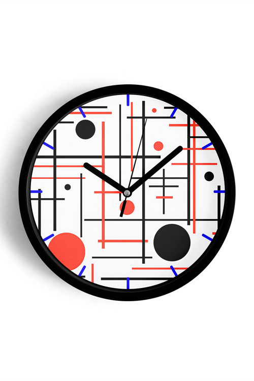 Soyut Geometrik Temalı Modern Duvar Saati - 35Cm - Önü Camlı Siyah Kasa - Sessiz Mekanizma