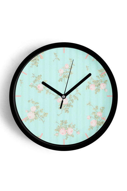 Soyut - Minimal - Vintage - Bohem - Renkli Çiçek Temalı Modern Duvar Saati - 35Cm - Önü Camlı Beyaz