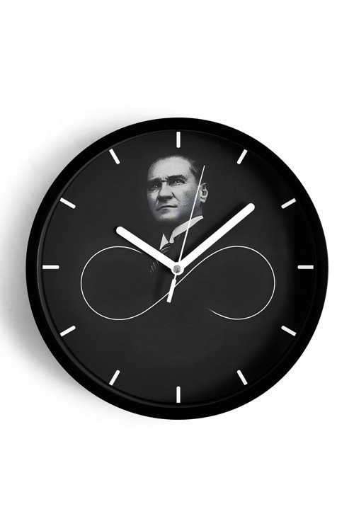 Atatürk Temalı Dekoratif Modern Duvar Saati - 25 Cm - Önü Camlı Siyah Kasa - Sessiz Mekanizma