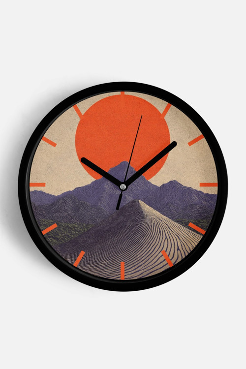 Soyut - Bohem - Doğa - Deniz Manzaralı Modern Duvar Saati - 25Cm - Önü Camlı Siyah Kasa