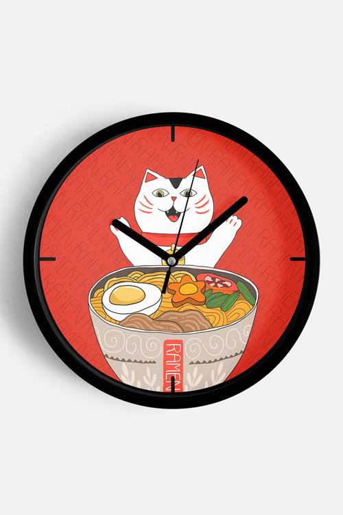 Sevimli Kedi Temalı Modern Duvar Saati - 30Cm - Önü Camlı Siyah Kasa - Sessiz Mekanizma