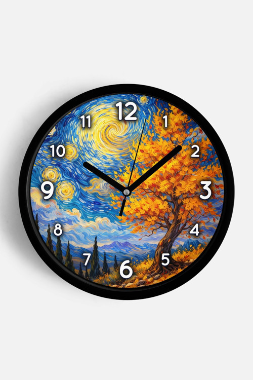 Yağlı Boya Tasarımlı Duvar Saati – Sanatsal, Soyut, Bohem Ve Manzara Temalı Modern Saat - 25Cm - Önü