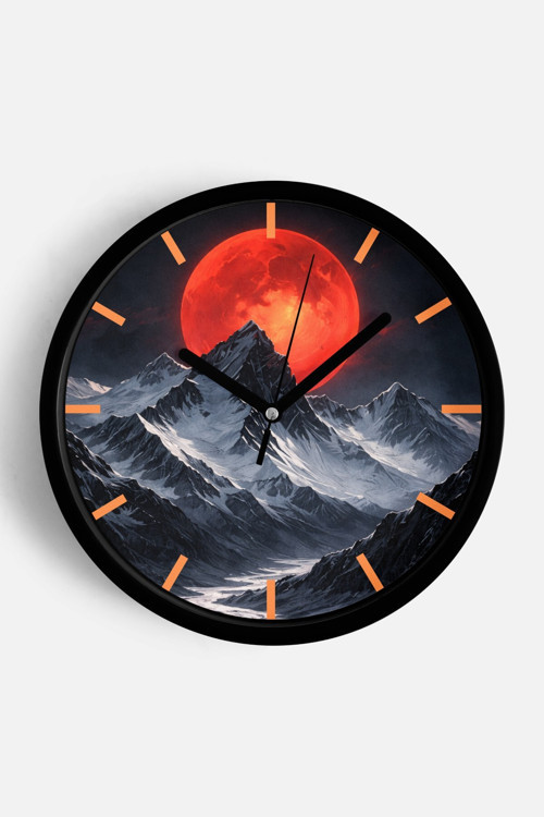 Soyut - Bohem - Doğa - Deniz Manzaralı Modern Duvar Saati - 25Cm - Önü Camlı Siyah Kasa