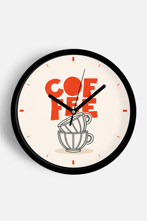 Modern Yazılı Tasarım - '' Coffee '' Mutfak Duvar Saati - 25Cm - Önü Camlı Siyah Kasa