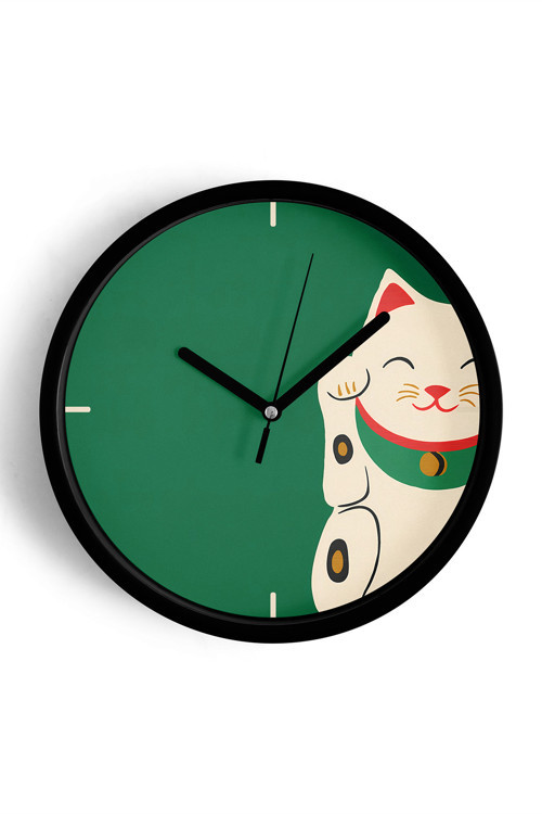 Sevimli Kedi Temalı Modern Çocuk Odası Duvar Saati - 35Cm - Önü Camlı Siyah Kasa - Sessiz Mekanizma