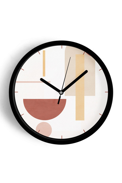 Soyut - Bohem - Geometrik Temalı Modern Duvar Saati - 35Cm - Önü Camlı Siyah Kasa - Sessiz Mekanizma