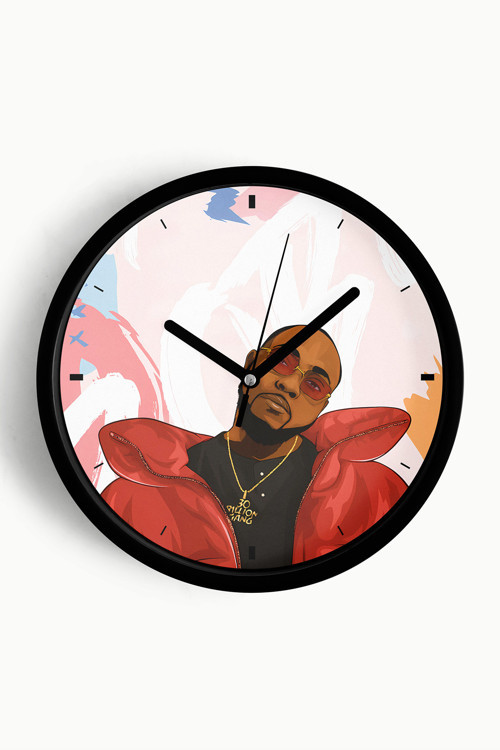 Hip-Hop Esintili Erkek İllüstrasyon Modern Duvar Saati - 30Cm - Önü Camlı Siyah Kasa