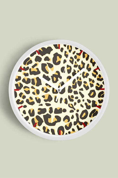 Leopar Desenli Modern Duvar Saati - 35Cm - Önü Camlı Beyaz Kasa - Sessiz Mekanizma