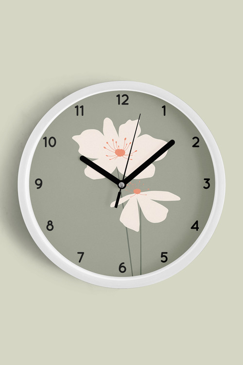Soyut Çiçek Modern Duvar Saati - 25Cm - Önü Camlı Beyaz Kasa - Sessiz Mekanizma