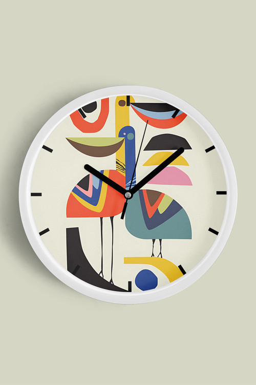 Sevimli Kuş Temalı Modern Duvar Saati - 25Cm - Önü Camlı Beyaz Kasa - Sessiz Mekanizma