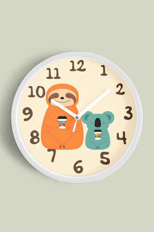 Sevimli Koala Temalı Çocuk Odası Modern Duvar Saati - 25Cm - Önü Camlı Beyaz Kasa - Sessiz Mekanizma