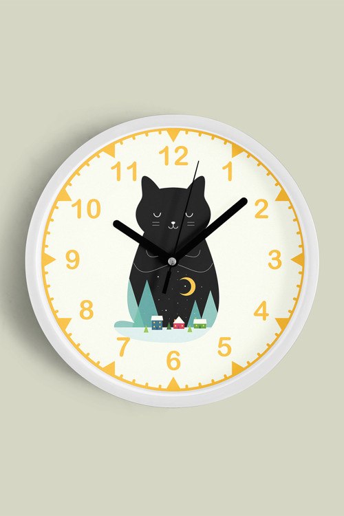 Sevimli Kedi Temalı Modern Duvar Saati - 25Cm - Önü Camlı Beyaz Kasa - Sessiz Mekanizma
