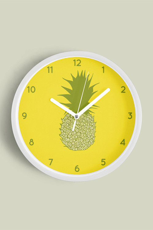 Ananas Tasarımı Mutfak Duvar Saati - 30Cm - Önü Camlı Beyaz Kasa - Sessiz Mekanizma