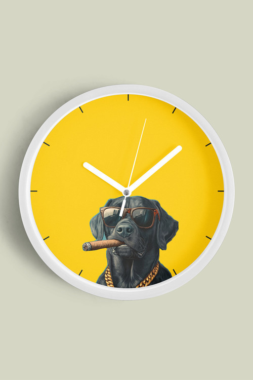 Cool Köpek Tasarım Modern Duvar Saati - 25Cm - Önü Camlı Beyaz Kasa - Sessiz Mekanizma