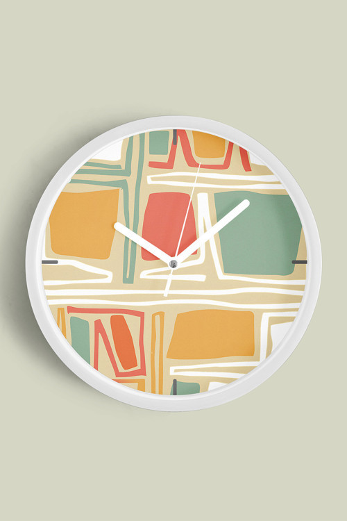 Soyut - Bohem - Geometrik Temalı Modern Duvar Saati - 35Cm - Önü Camlı Beyaz Kasa - Sessiz Mekanizma