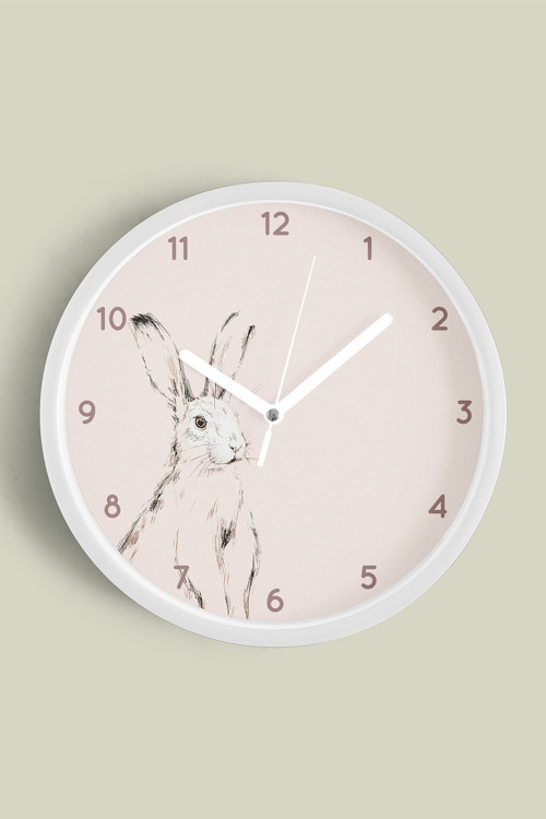 Soyut Tavşan Modern Tasarım Duvar Saati - 25Cm - Önü Camlı Beyaz Kasa - Sessiz Mekanizma