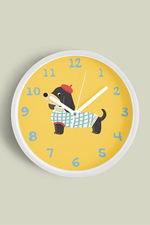 Ressam Köpek Modern Duvar Saati - Çocuk Odası Duvar Saati - 25Cm - Önü Camlı Beyaz Kasa