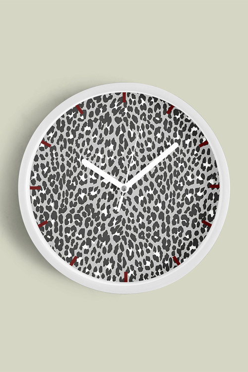 Leopar Desenli Modern Duvar Saati - 35Cm - Önü Camlı Beyaz Kasa - Sessiz Mekanizma