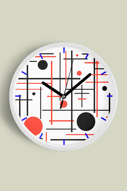 Soyut Geometrik Temalı Modern Duvar Saati - 25Cm - Önü Camlı Beyaz Kasa - Sessiz Mekanizma