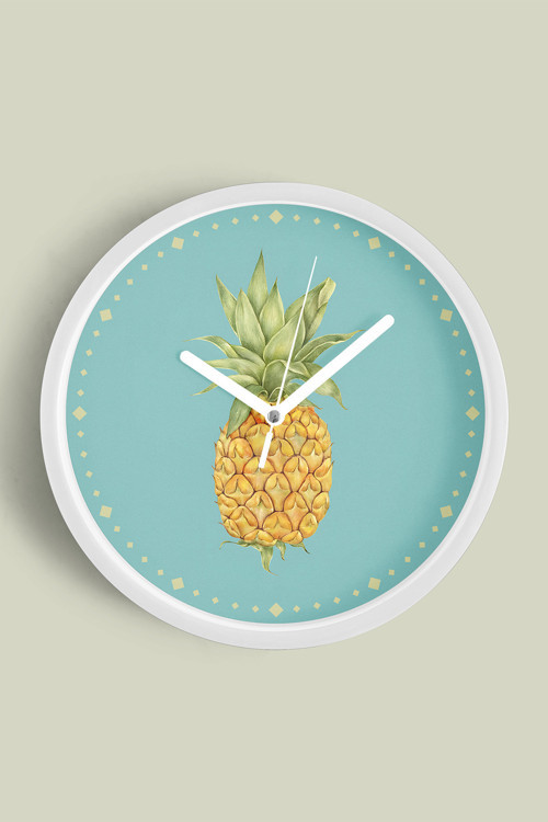 Ananas Tasarımı Mutfak Duvar Saati - 30Cm - Önü Camlı Beyaz Kasa - Sessiz Mekanizma