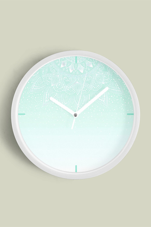 Mandala Esintisi Modern Tasarım Duvar Saati - 30Cm - Önü Camlı Beyaz Kasa - Sessiz Mekanizma
