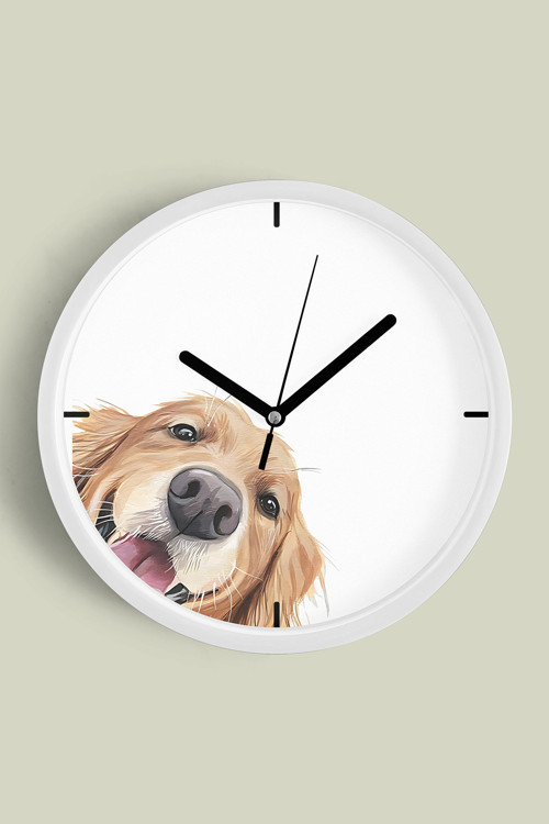 Sevimli Köpek Temalı Çocuk Odası Modern Duvar Saati - 25Cm - Önü Camlı Beyaz Kasa - Sessiz Mekanizma