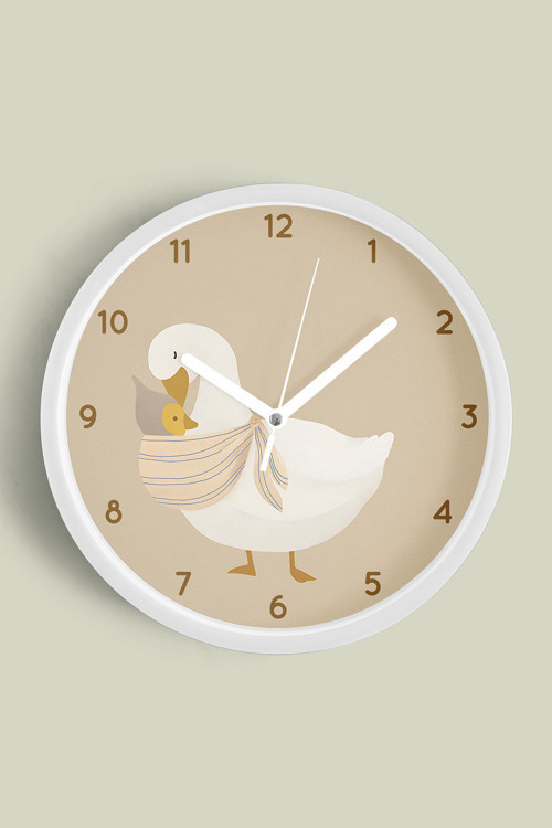 Sevimli Anne - Bebek Kaz Modern Çocuk Odası Duvar Saati - 30Cm - Önü Camlı Beyaz Kasa