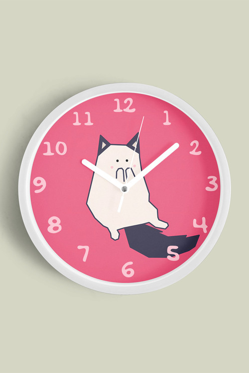 Sevimli Kedi Çocuk Odası Modern Duvar Saati - 30Cm - Önü Camlı Beyaz Kasa - Sessiz Mekanizma
