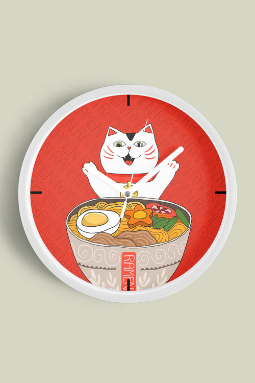 Sevimli Kedi Temalı Modern Duvar Saati - 30Cm - Önü Camlı Beyaz Kasa - Sessiz Mekanizma